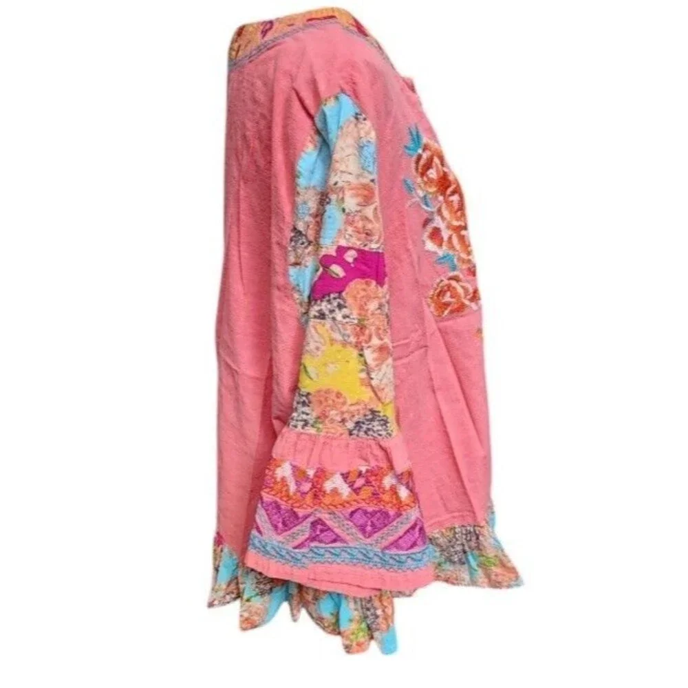Calessa Embroidered Boho Colorful Top Size 2X Cotton Flowy